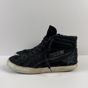 Golden Goose Slide High Top Sneakers Trainers Black Suede Lace Up Sz 37 US 6.5